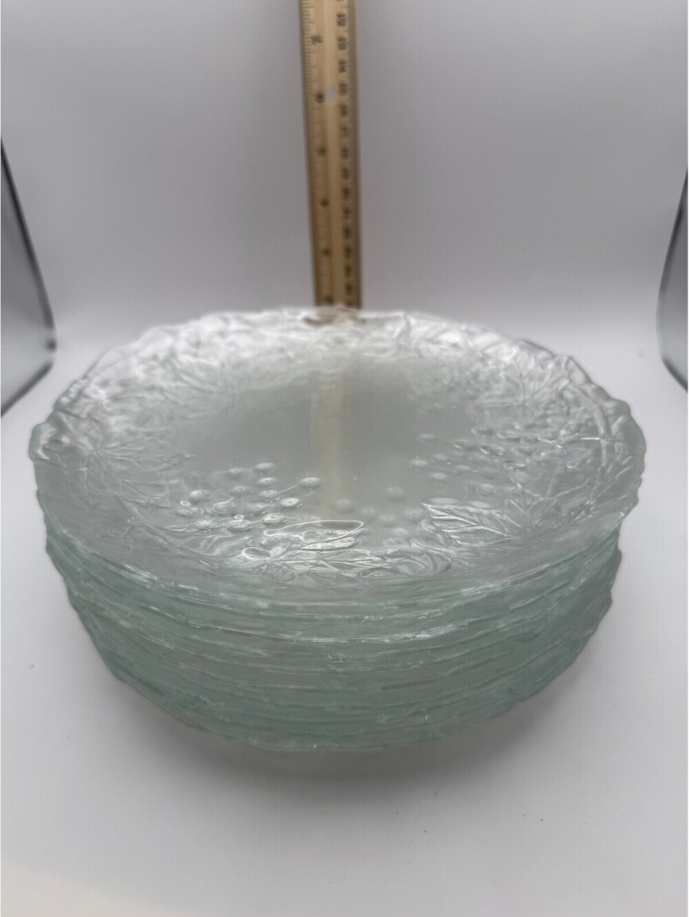 Federal Glass Clear Grape Leaf 7.5" Bread Dessert Plates Vintage Set of 10